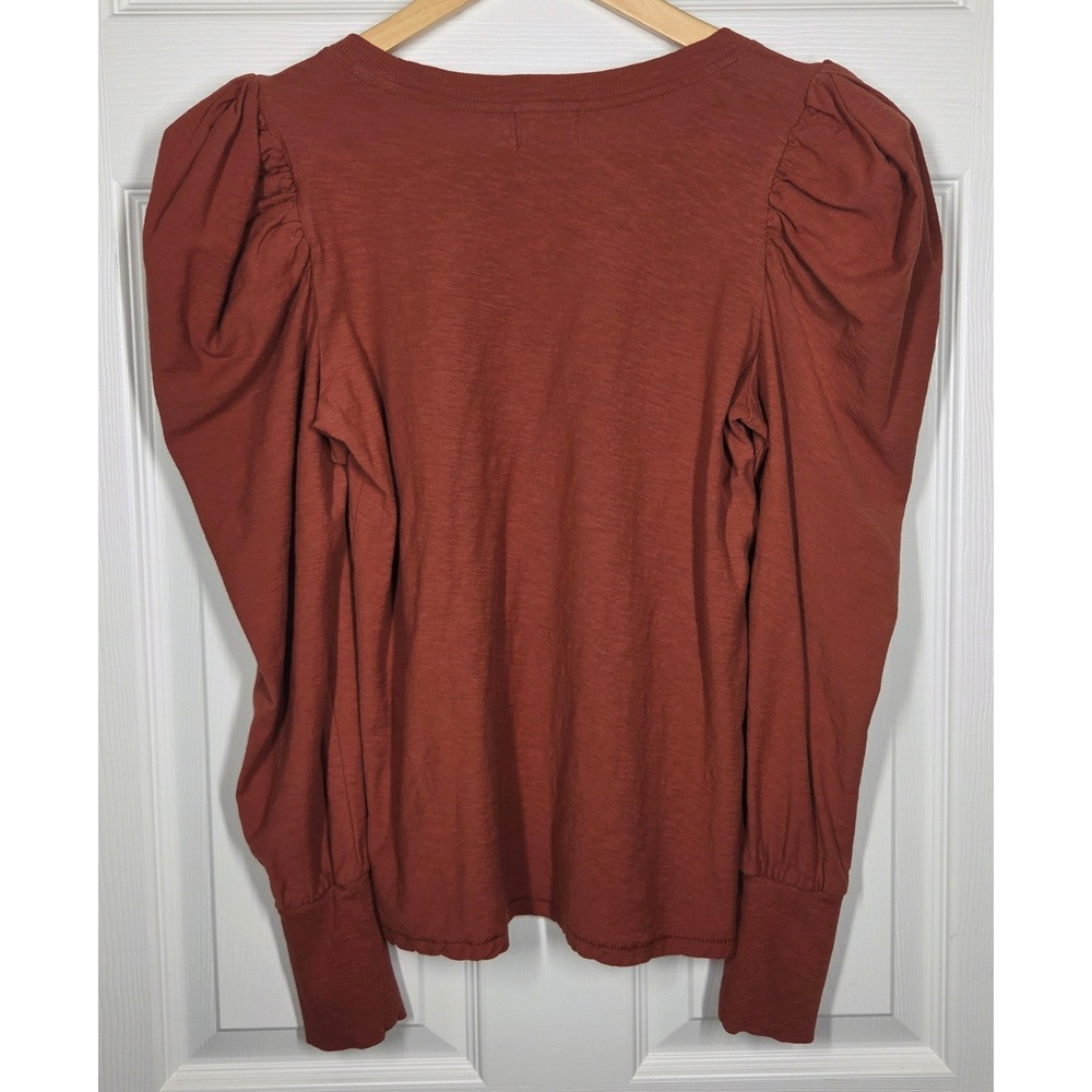 Nation LTD Romy Puff Sleeve Top Rust Terracotta Pima Cotton‎ Slub Size M Cottage - Picture 3 of 8